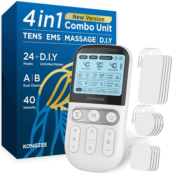 Kongzee AS9026 4-in-1 TENS Unit EMS Muscle Stimulator Rechargeable White