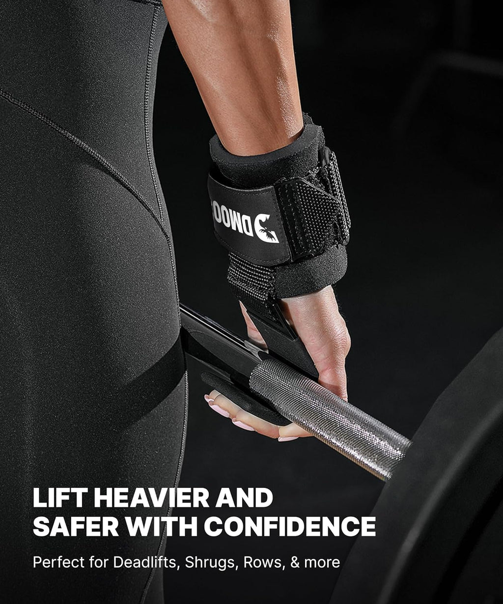 DMoose Fitness Weight Lifting Hooks with Thick Wrist Padding Black (Pair)