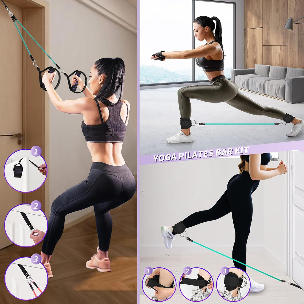 Goocrun Portable Pilates Bar Kit with Resistance Bands 3 Sets Home Gym Workout