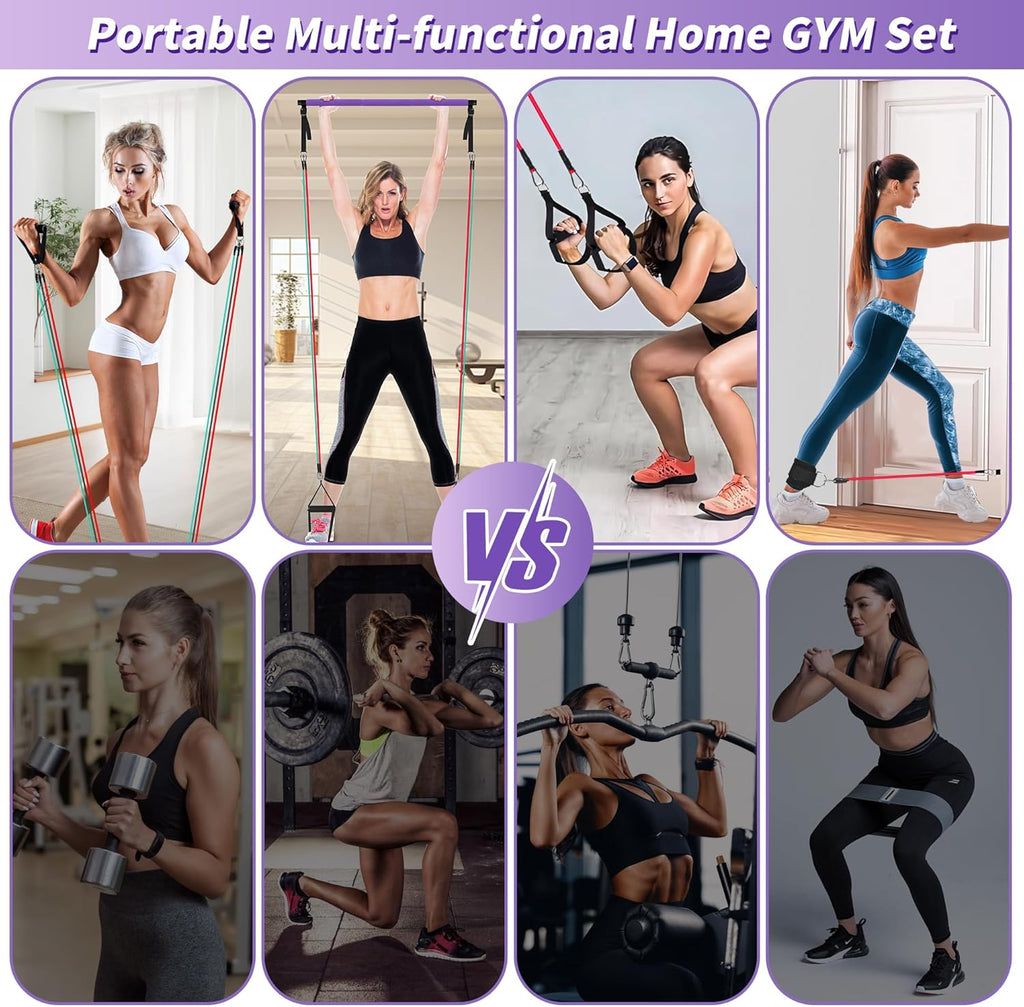Goocrun Portable Pilates Bar Kit with Resistance Bands 3 Sets Home Gym Workout