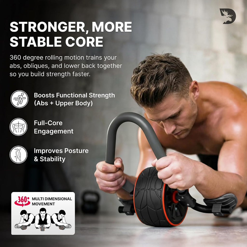 DMoose Fitness Ab Roller Wheel with Knee Pads Stainless Steel Frame