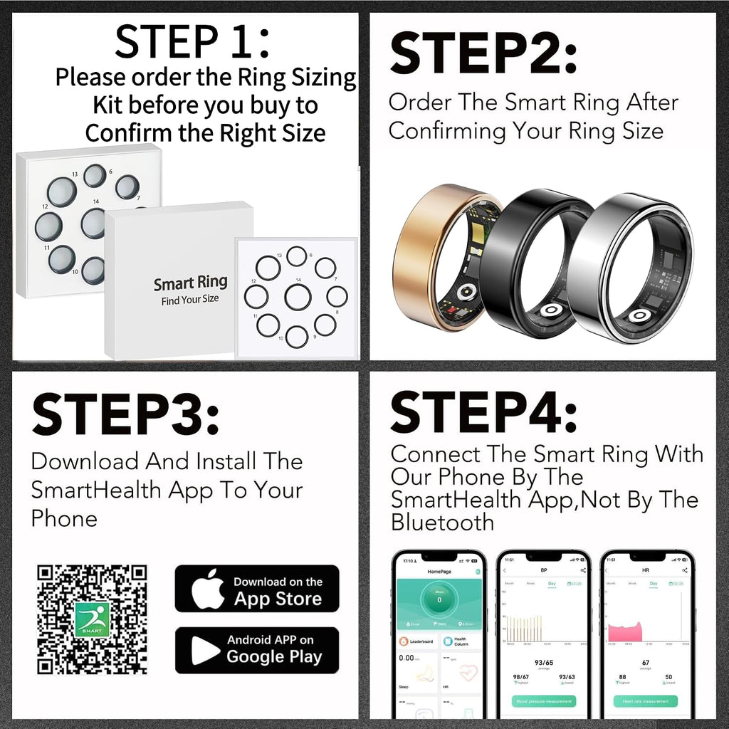 KeepClean Smart Health Ring Waterproof Fitness Tracker for Men Women Silver